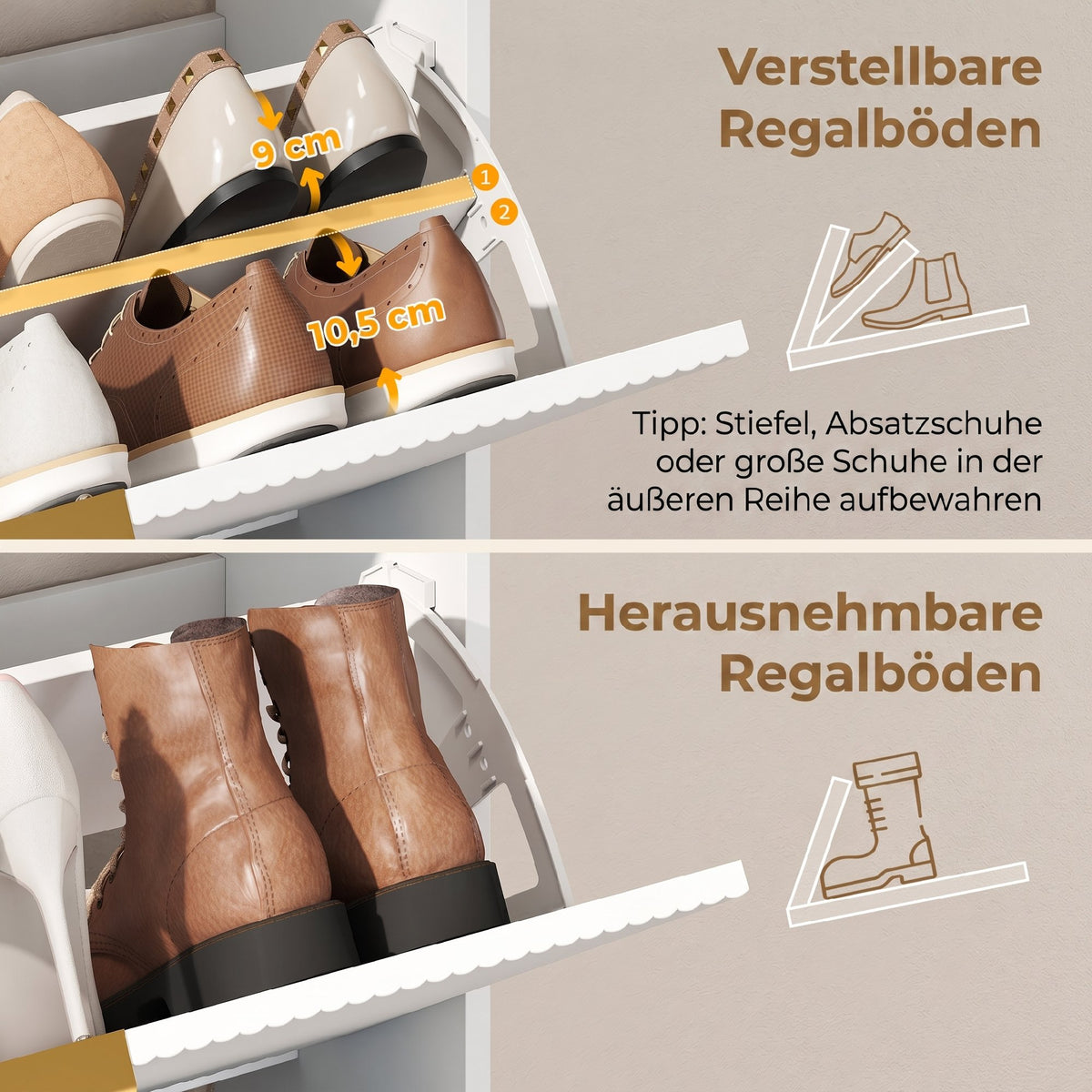 Schuhschrank mit 2 Klappfächern und Ablage