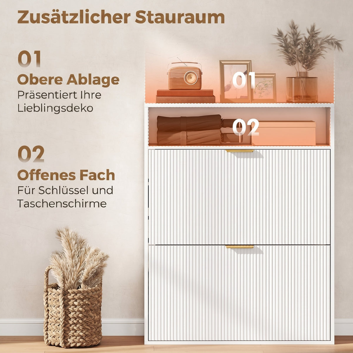 Schuhschrank mit 2 Klappfächern und Ablage