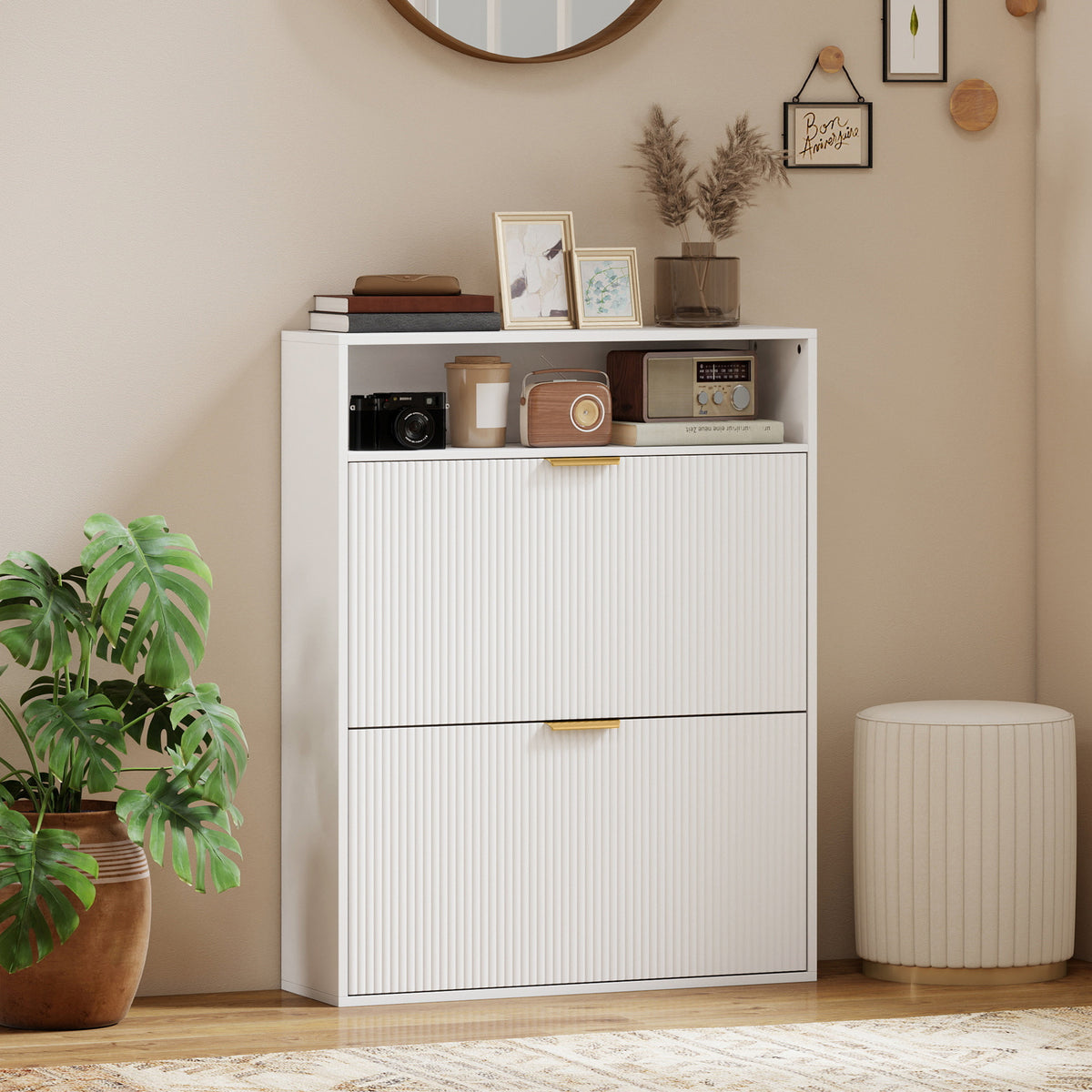Schuhschrank mit 2 Klappfächern und Ablage