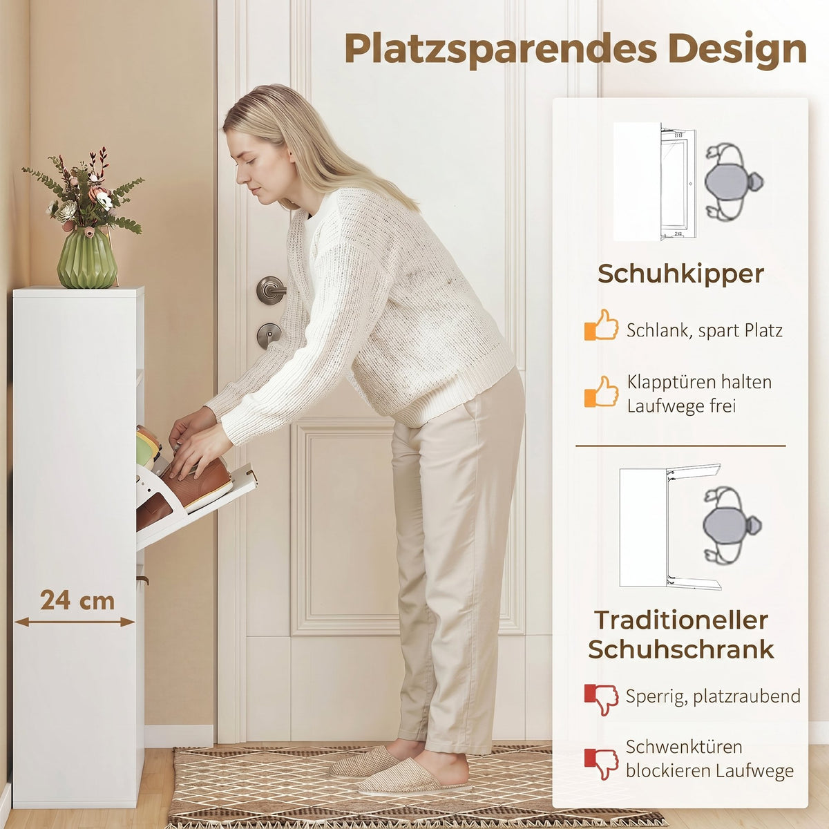 Schuhschrank mit 2 Klappfächern und Ablage