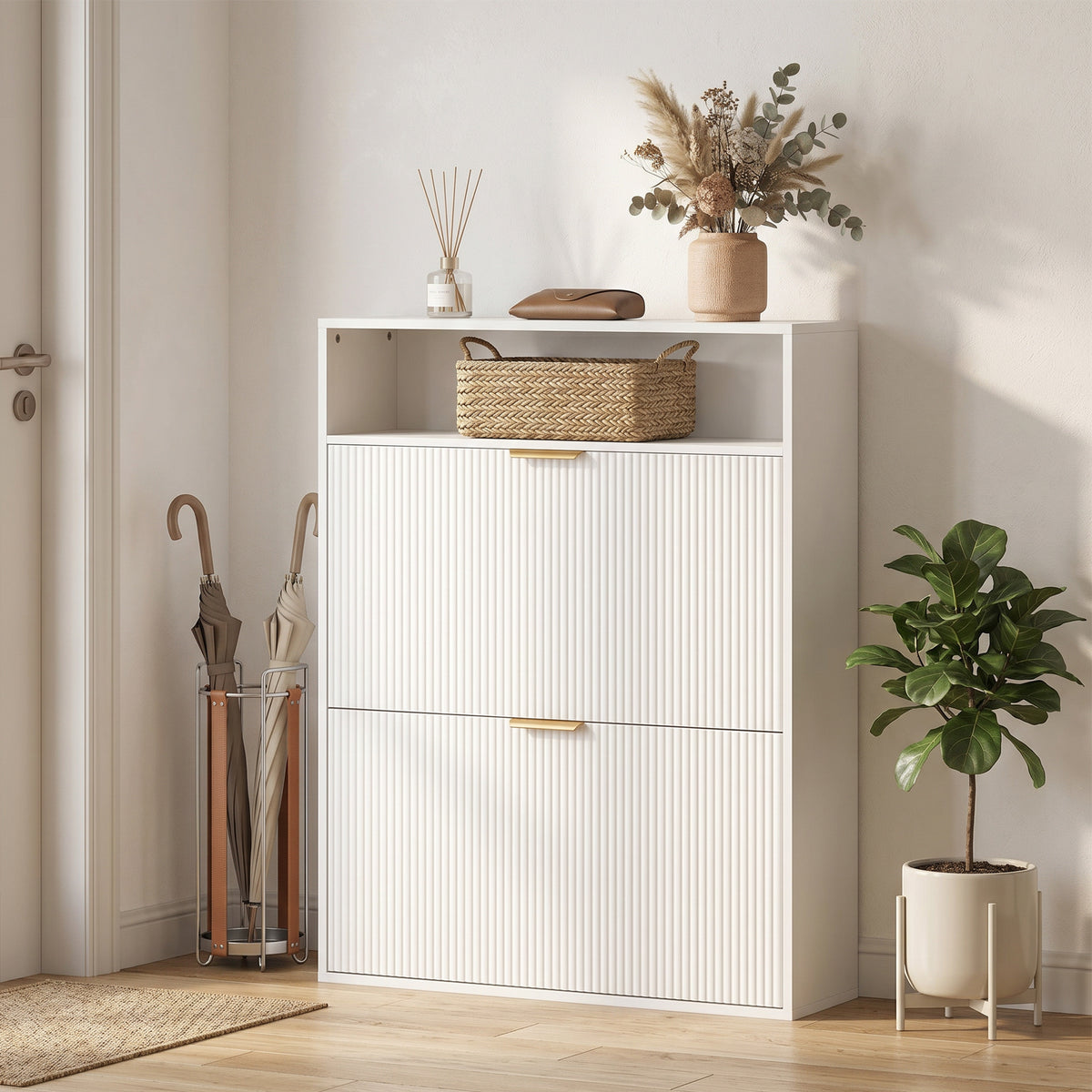 Schuhschrank mit 2 Klappfächern und Ablage