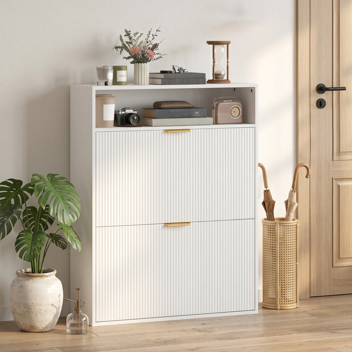 Schuhschrank mit 2 Klappfächern und Ablage