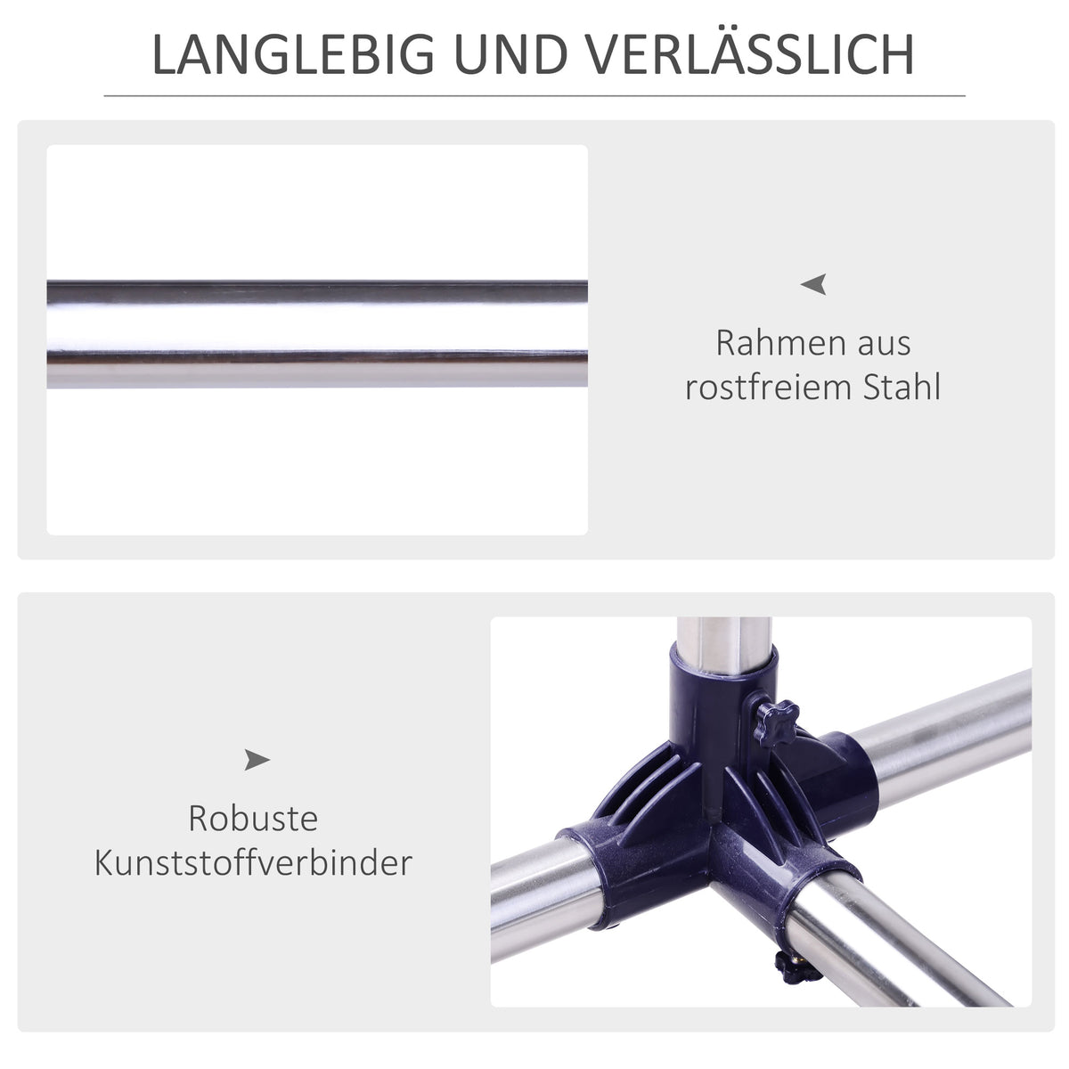 Verstellbarer Kleiderständer aus Edelstahl mit Rollen