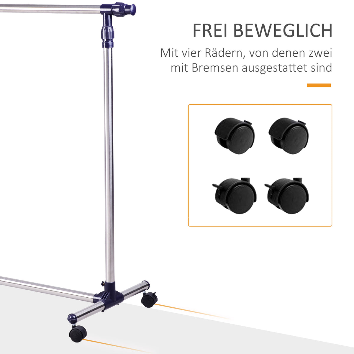 Verstellbarer Kleiderständer aus Edelstahl mit Rollen