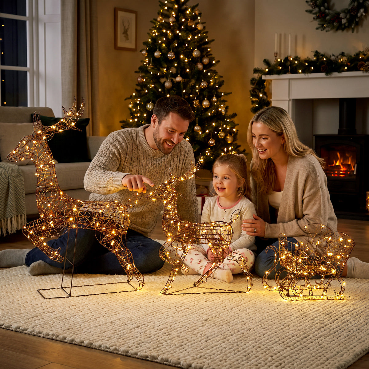 Beleuchtetes Rentier- und Schlitten-Set mit 240 LEDs
