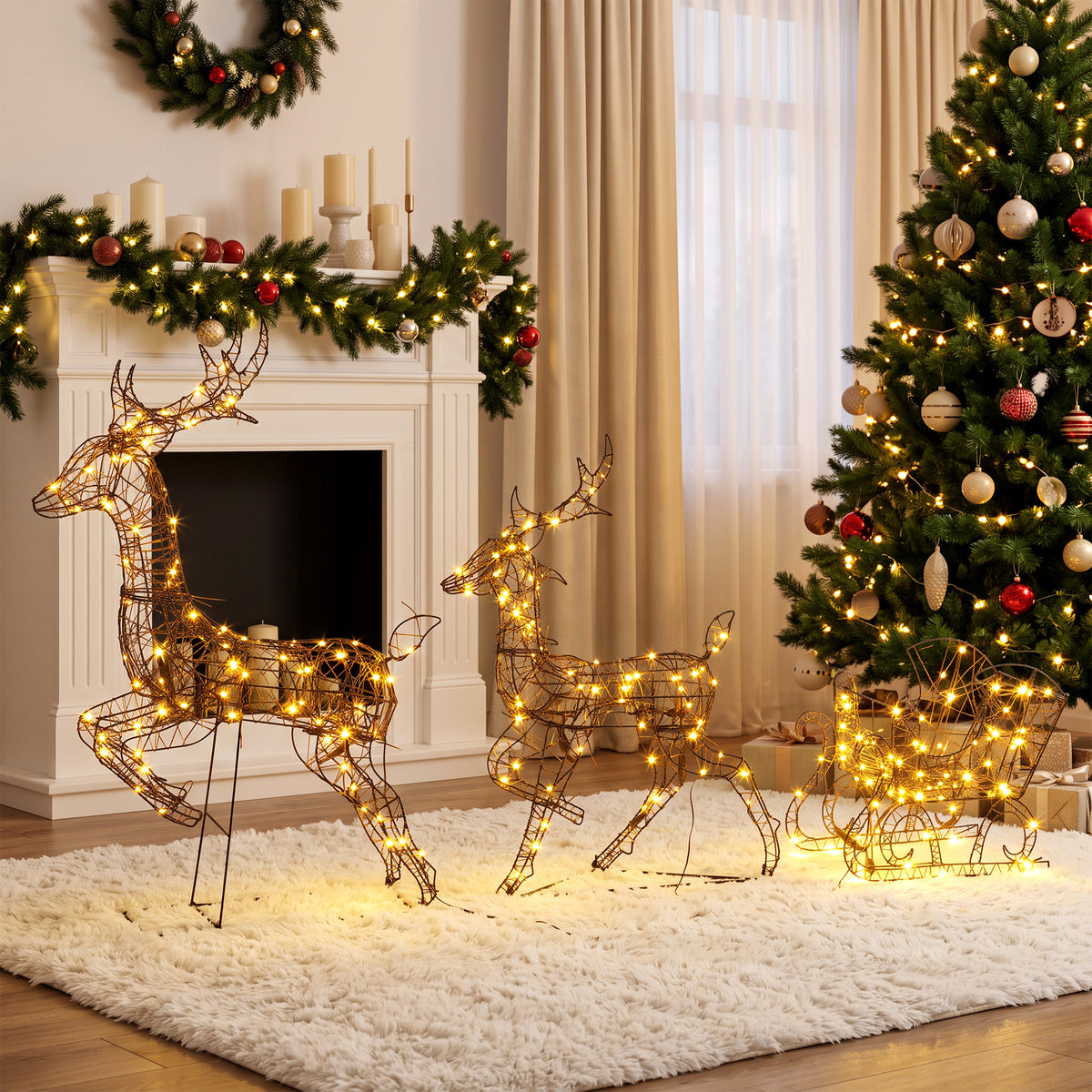 Beleuchtetes Rentier- und Schlitten-Set mit 240 LEDs