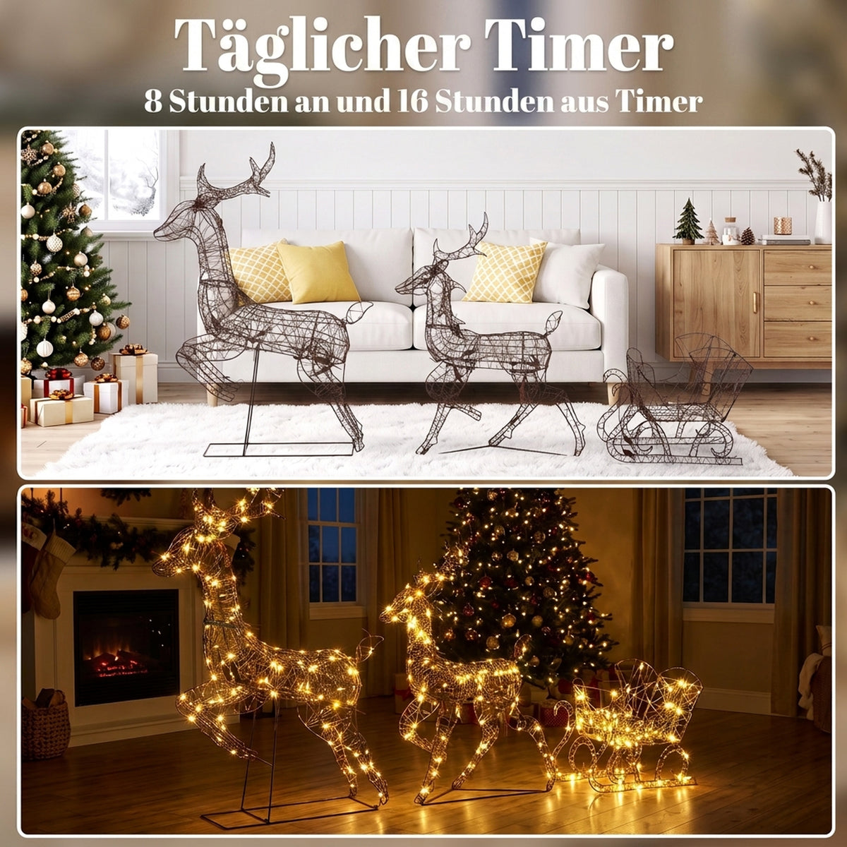 Beleuchtetes Rentier- und Schlitten-Set mit 240 LEDs