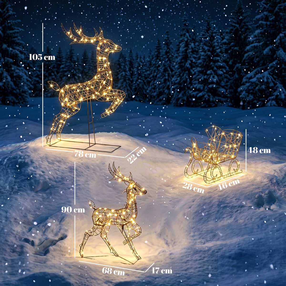 Beleuchtetes Rentier- und Schlitten-Set mit 240 LEDs