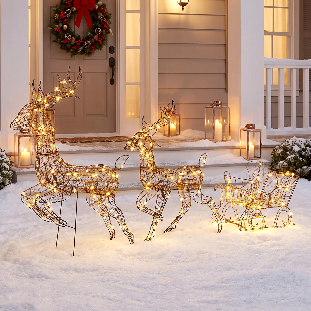 Beleuchtetes Rentier- und Schlitten-Set mit 240 LEDs