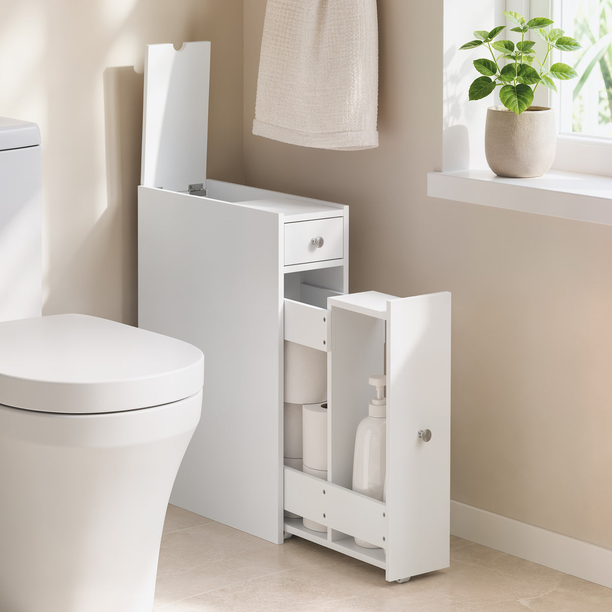 Schmaler Badezimmerschrank mit zwei Schubladen