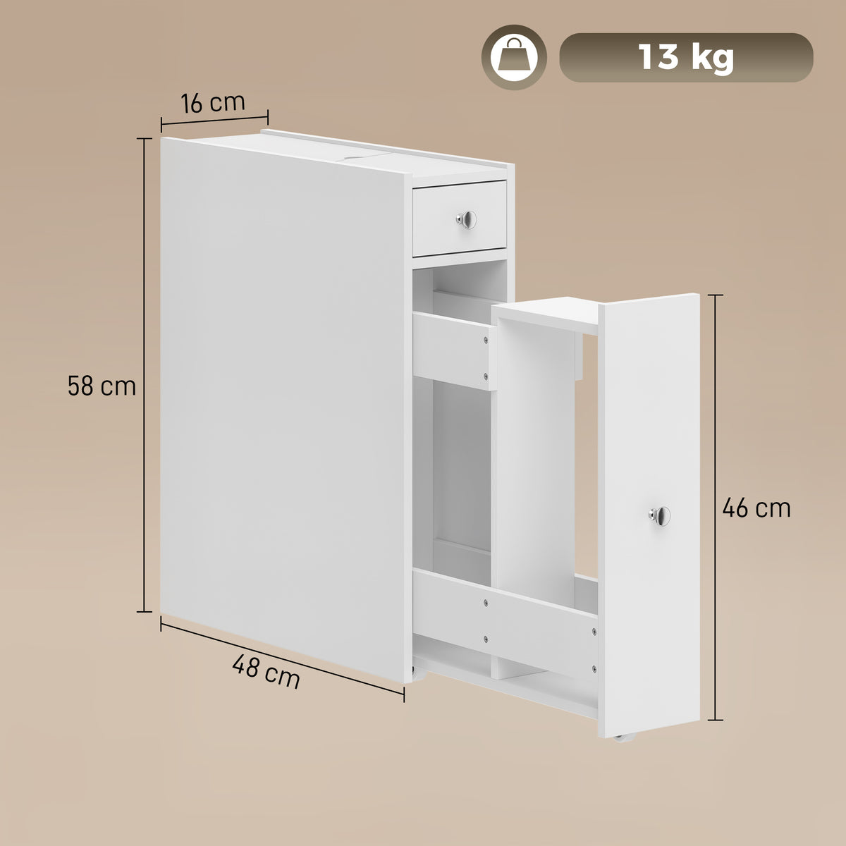 Schmaler Badezimmerschrank mit zwei Schubladen