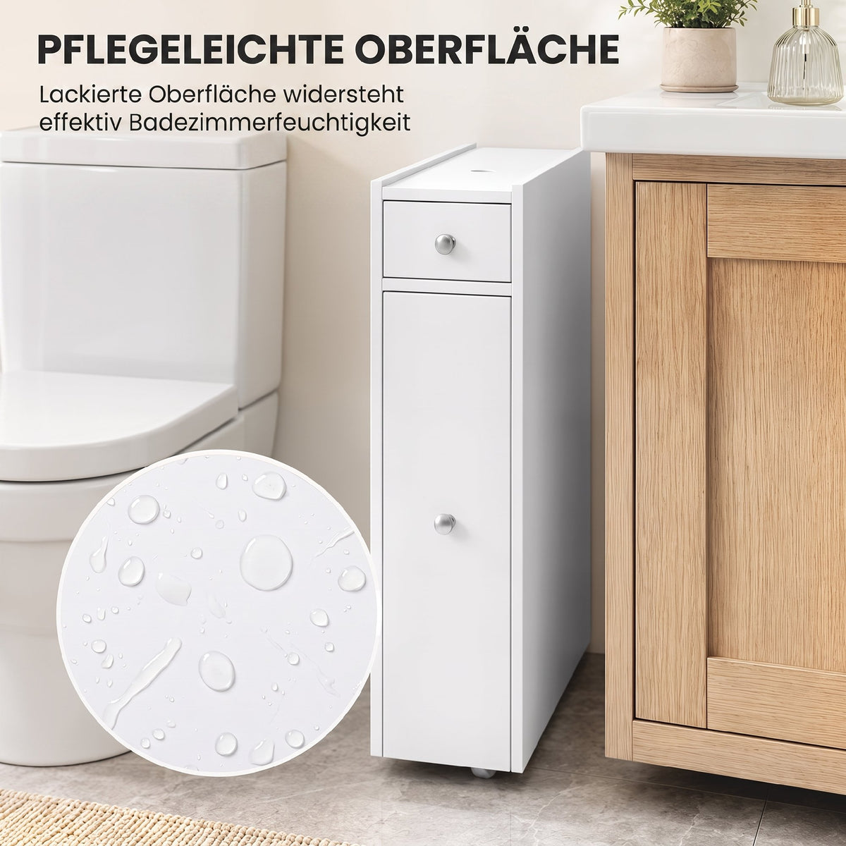 Schmaler Badezimmerschrank mit zwei Schubladen