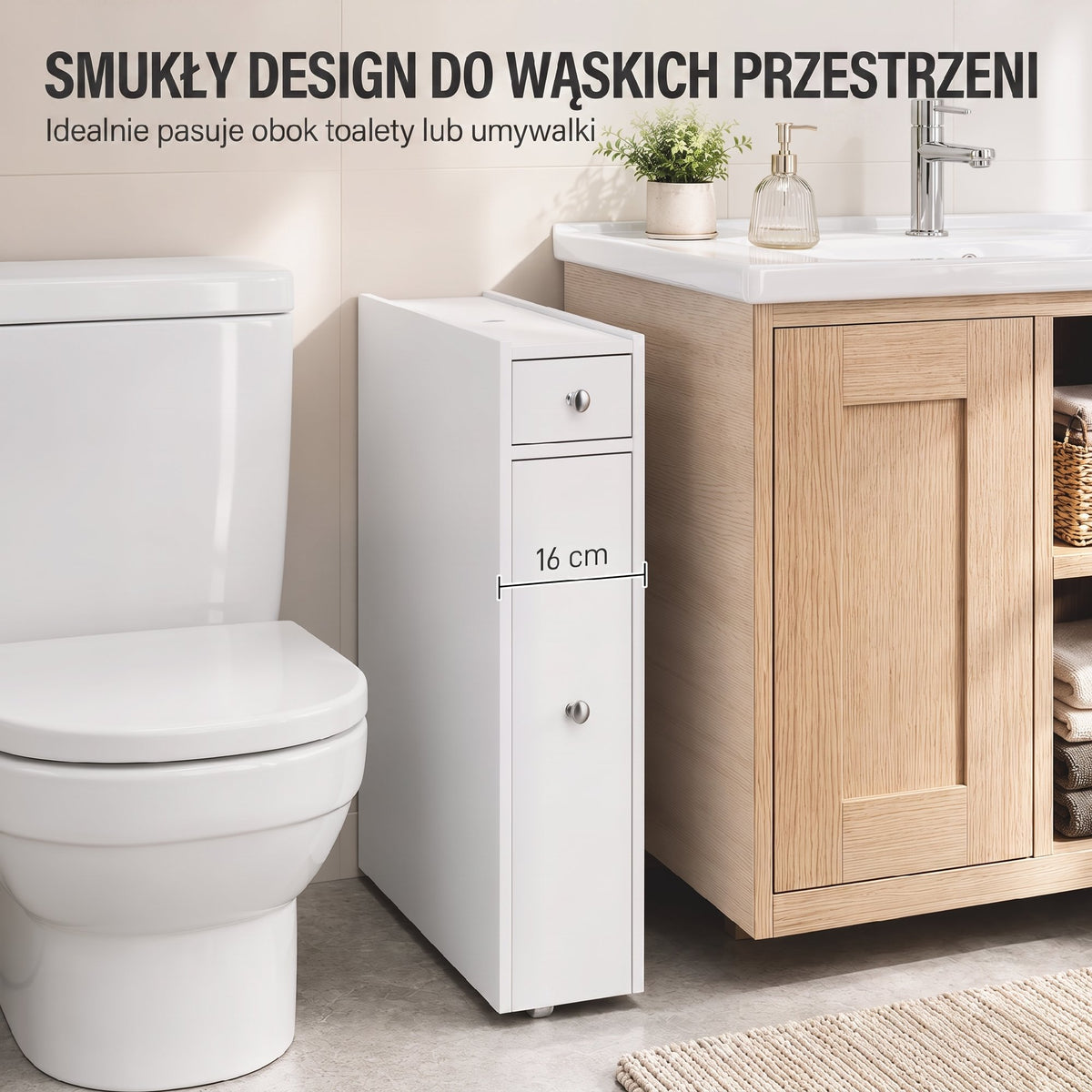 Schmaler Badezimmerschrank mit zwei Schubladen