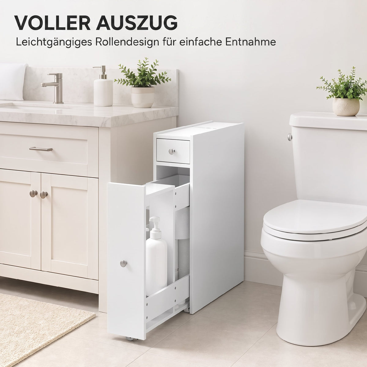 Schmaler Badezimmerschrank mit zwei Schubladen