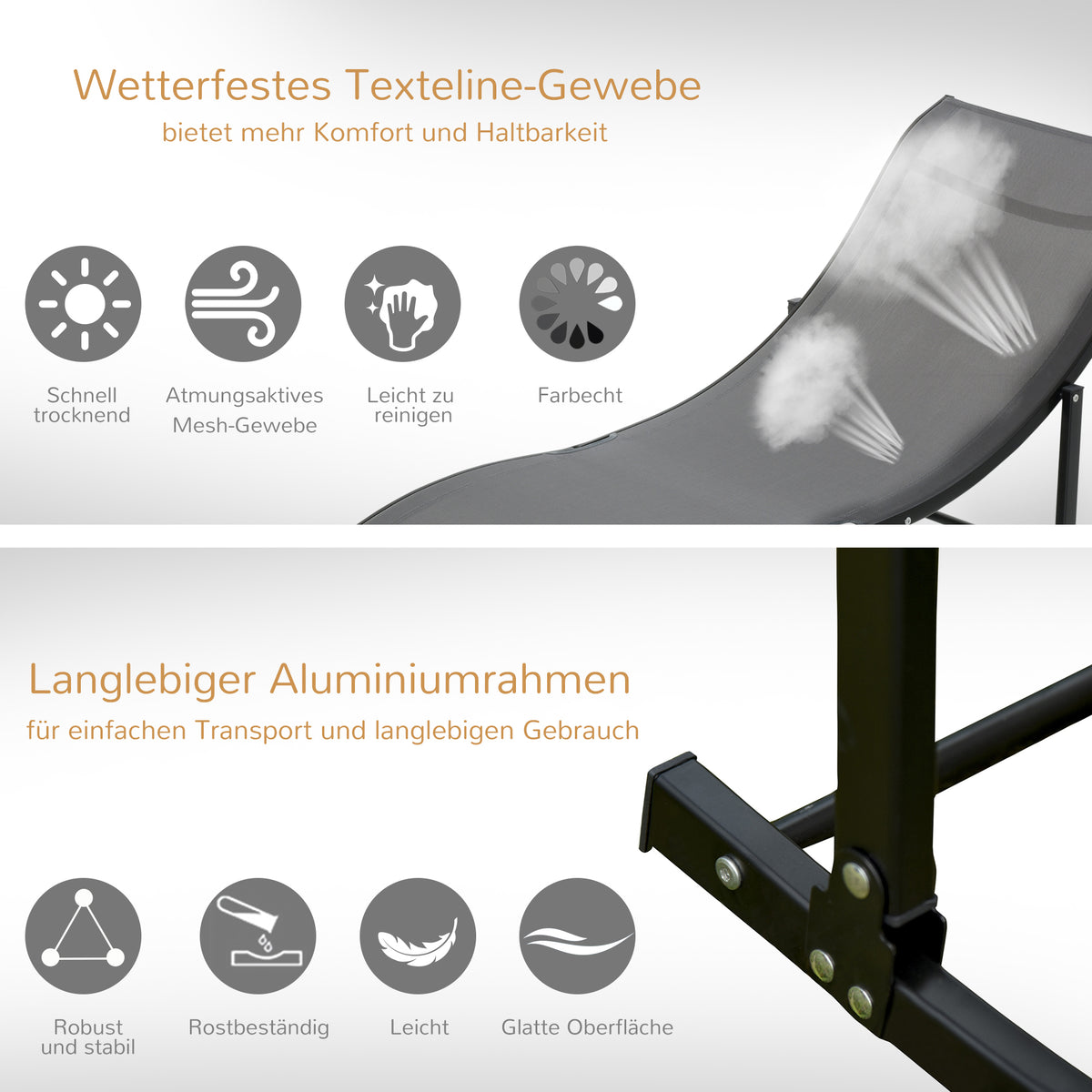 2er-Set Sonnenliegen aus Aluminium, faltbar