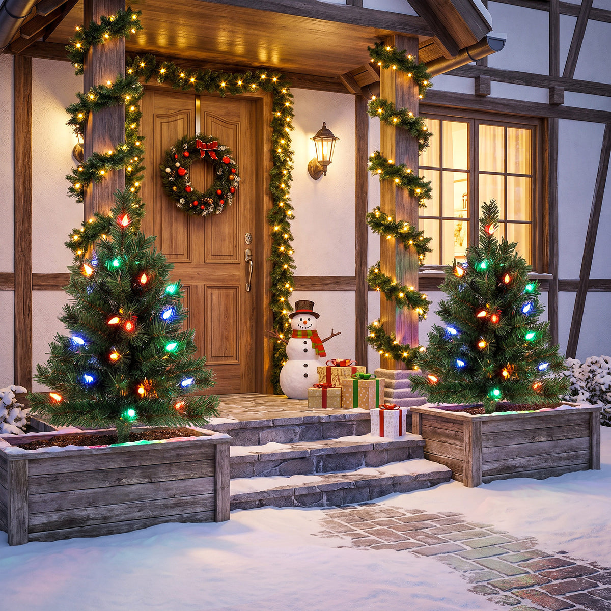 Weihnachtsbaum-Set mit bunten LEDs und Erdspießen