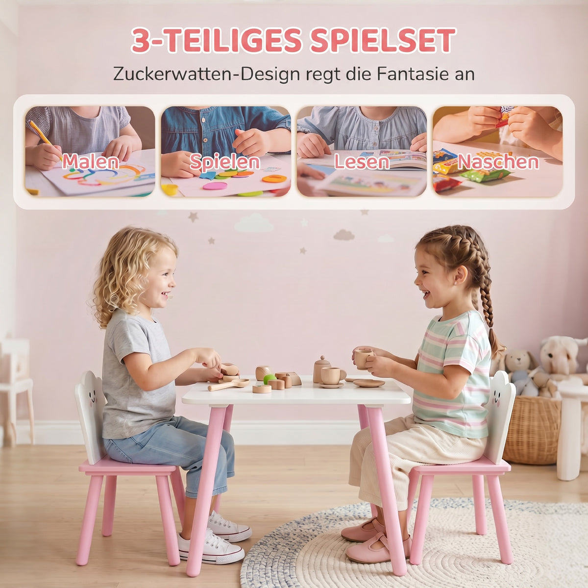 Kindertisch mit zwei Stühlen, 3-teilig