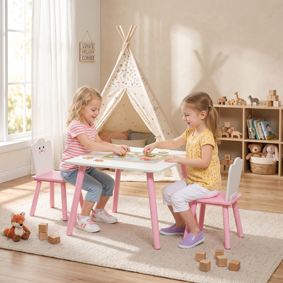 Kindertisch mit zwei Stühlen, 3-teilig