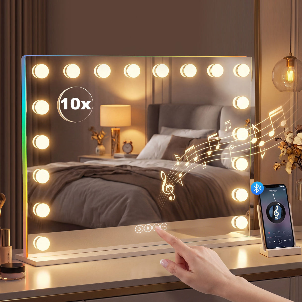 Schminkspiegel mit 18 LEDs, Bluetooth und RGB-Licht