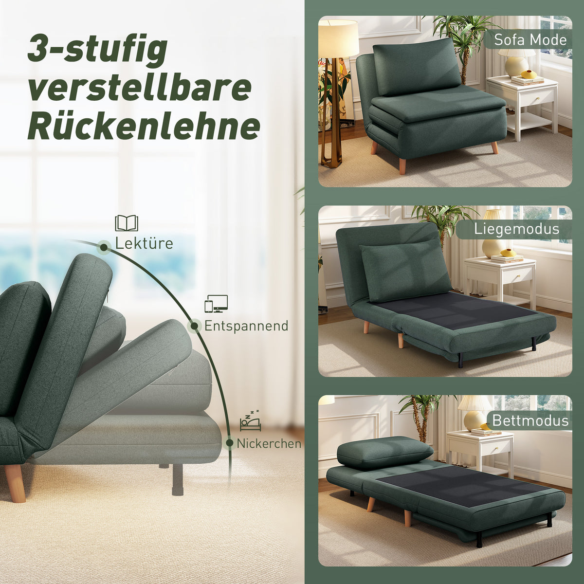 3-in-1 Schlafsessel mit verstellbarer Rückenlehne