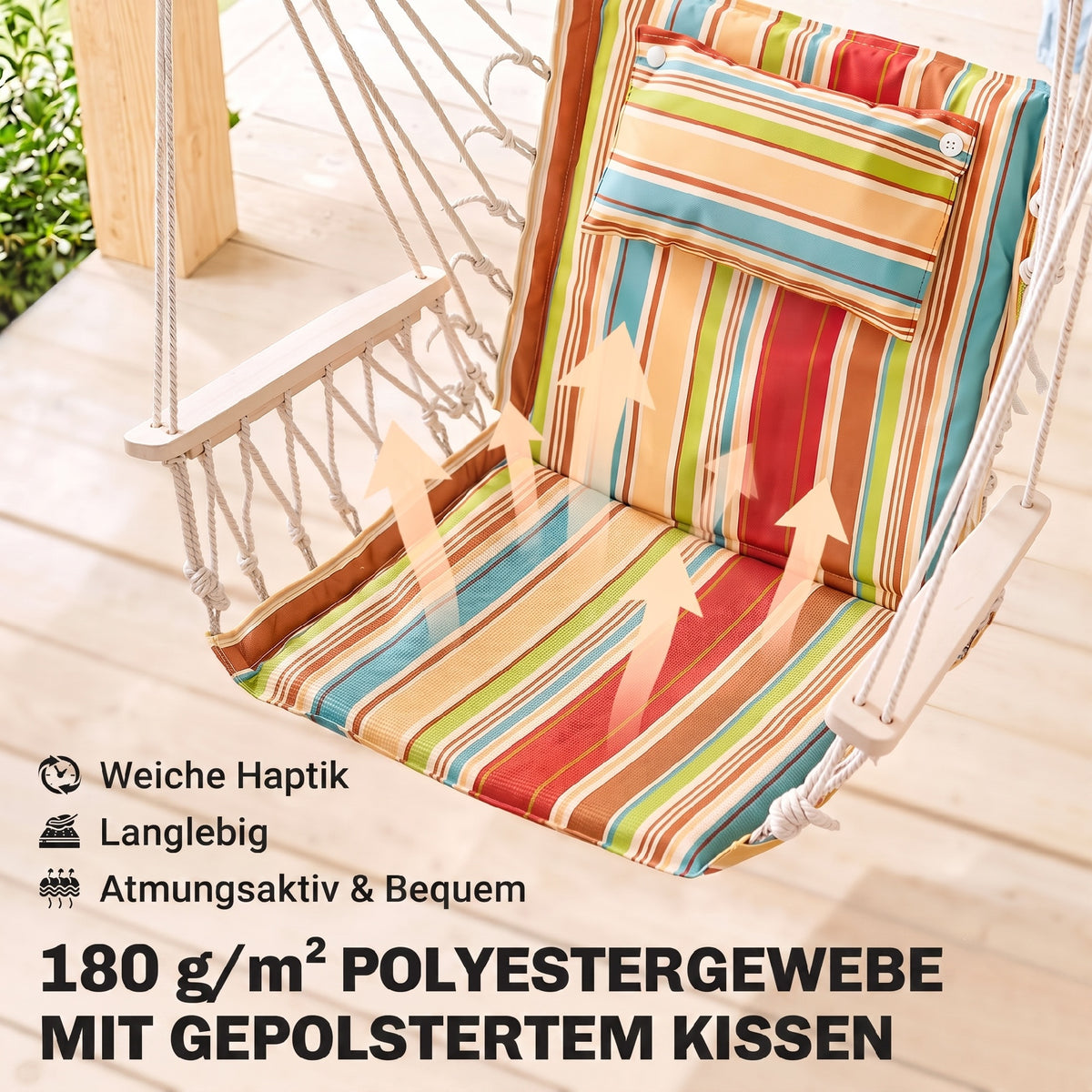 Hängesessel mit Querstrebe und Kissen