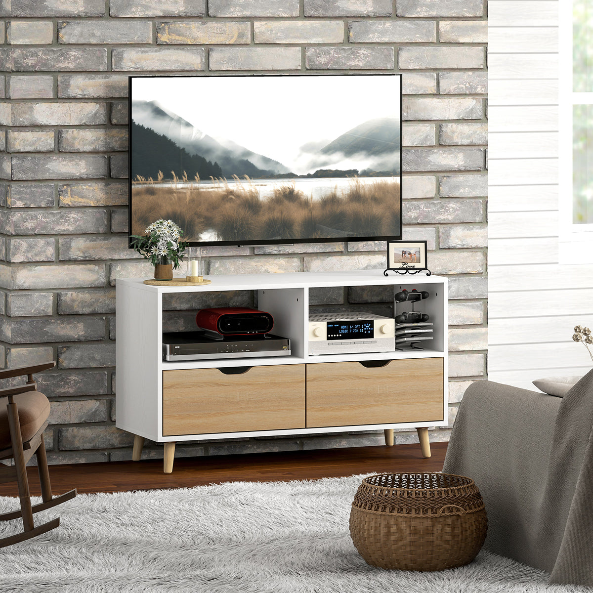 TV-Kommode 99 cm mit Schubladen und offenen Fächern