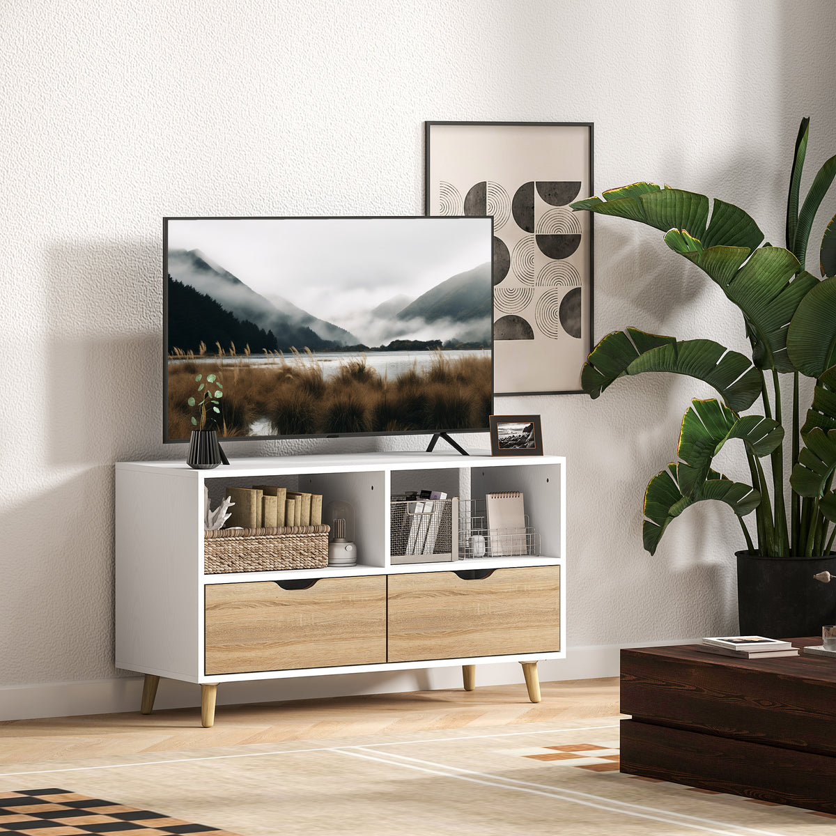 TV-Kommode 99 cm mit Schubladen und offenen Fächern