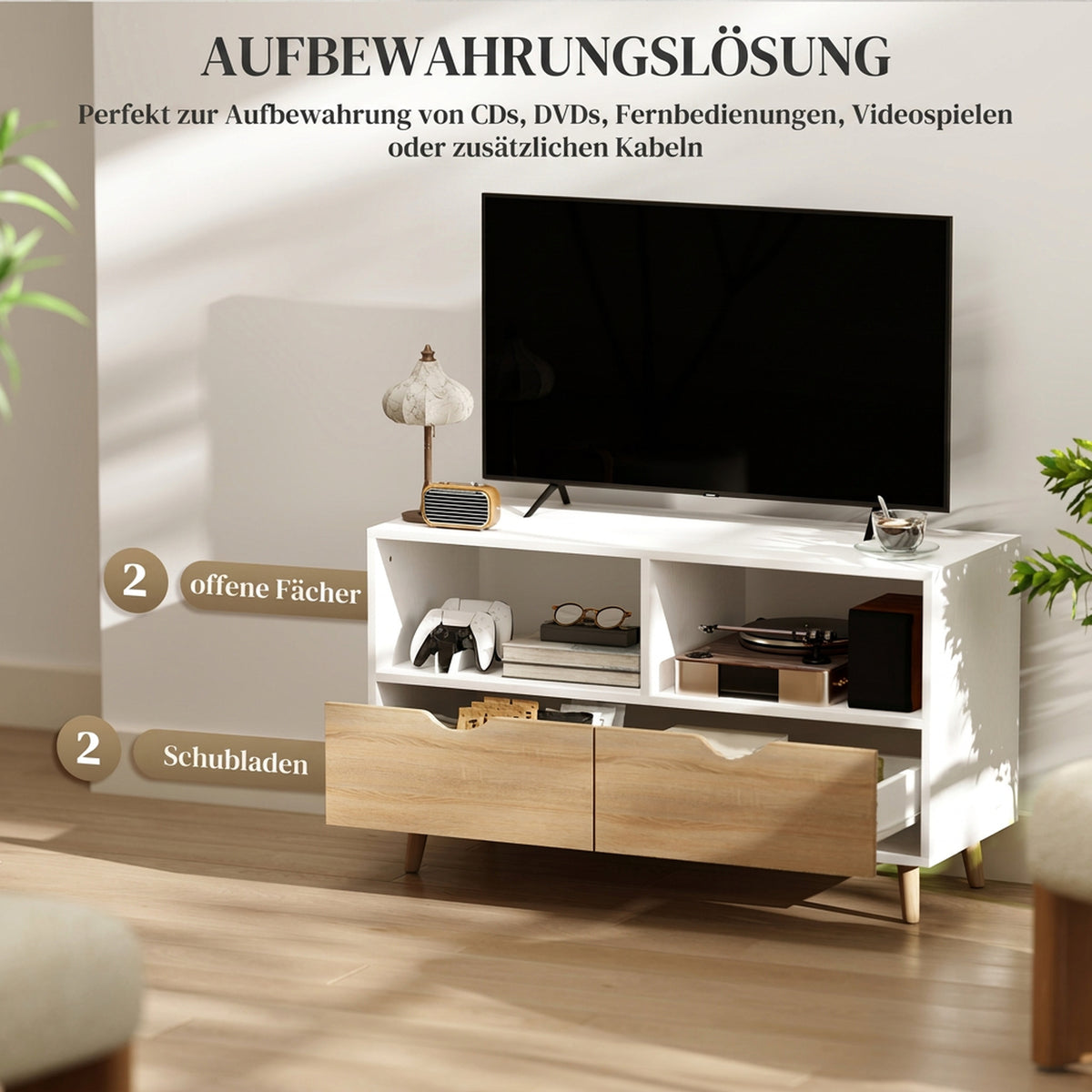 TV-Kommode 99 cm mit Schubladen und offenen Fächern