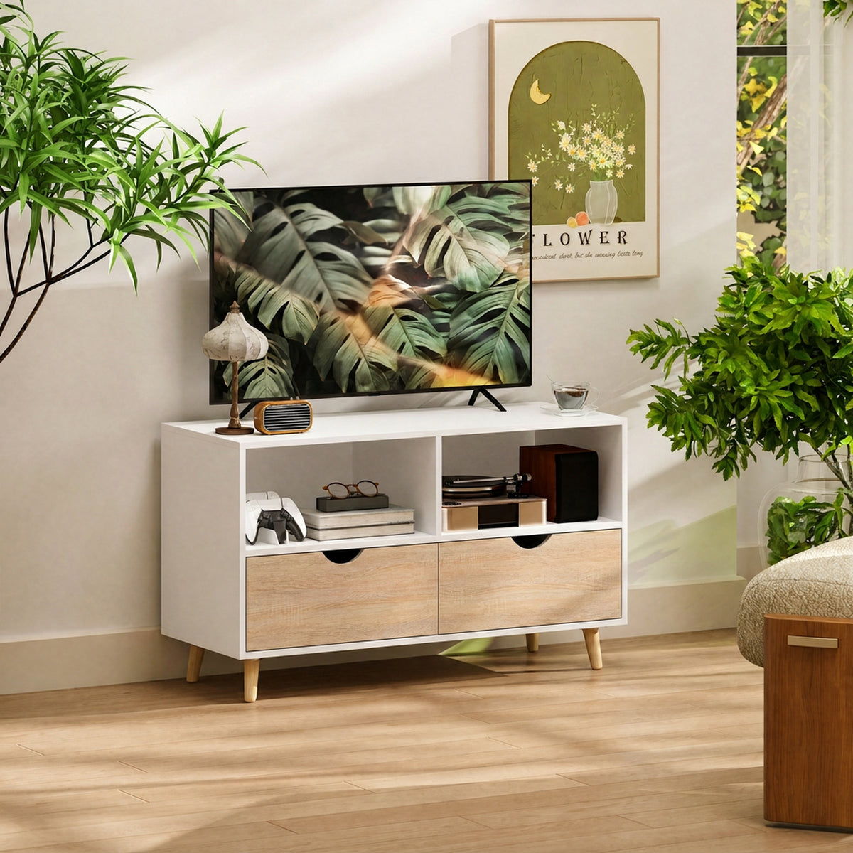 TV-Kommode 99 cm mit Schubladen und offenen Fächern