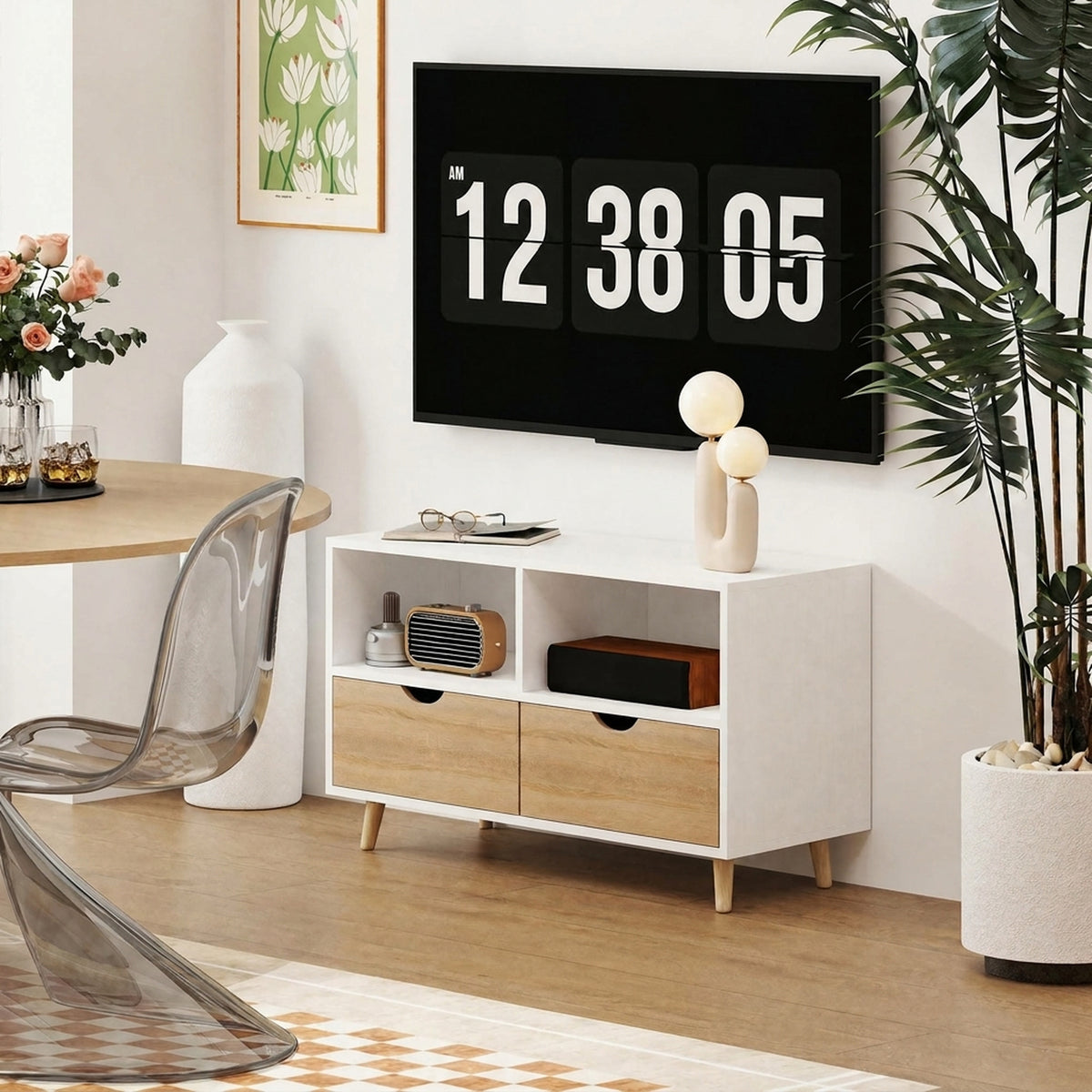 TV-Kommode 99 cm mit Schubladen und offenen Fächern