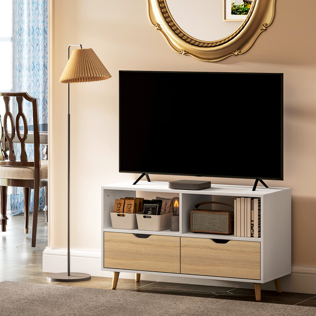 TV-Kommode 99 cm mit Schubladen und offenen Fächern
