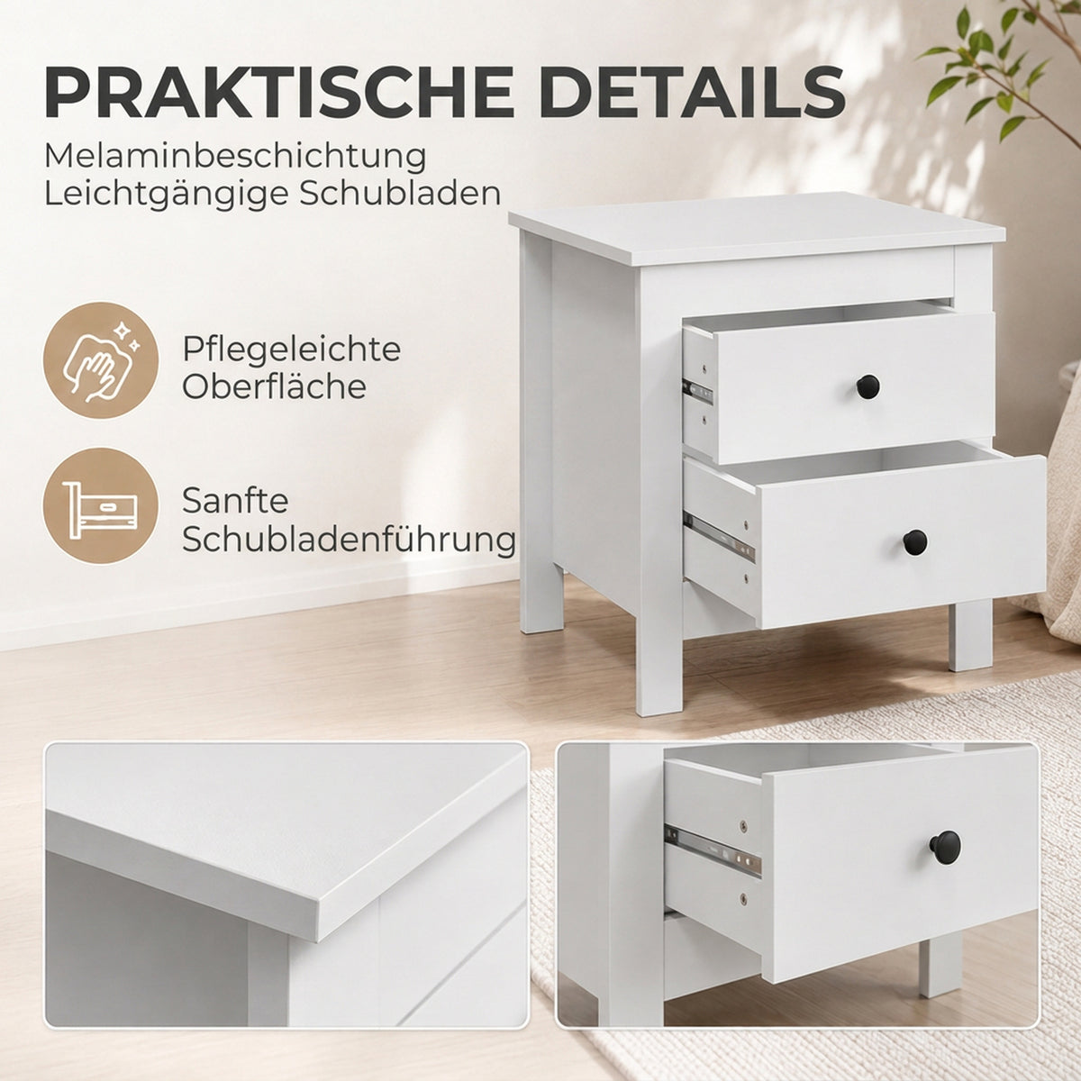 Nachttisch mit zwei Schubladen