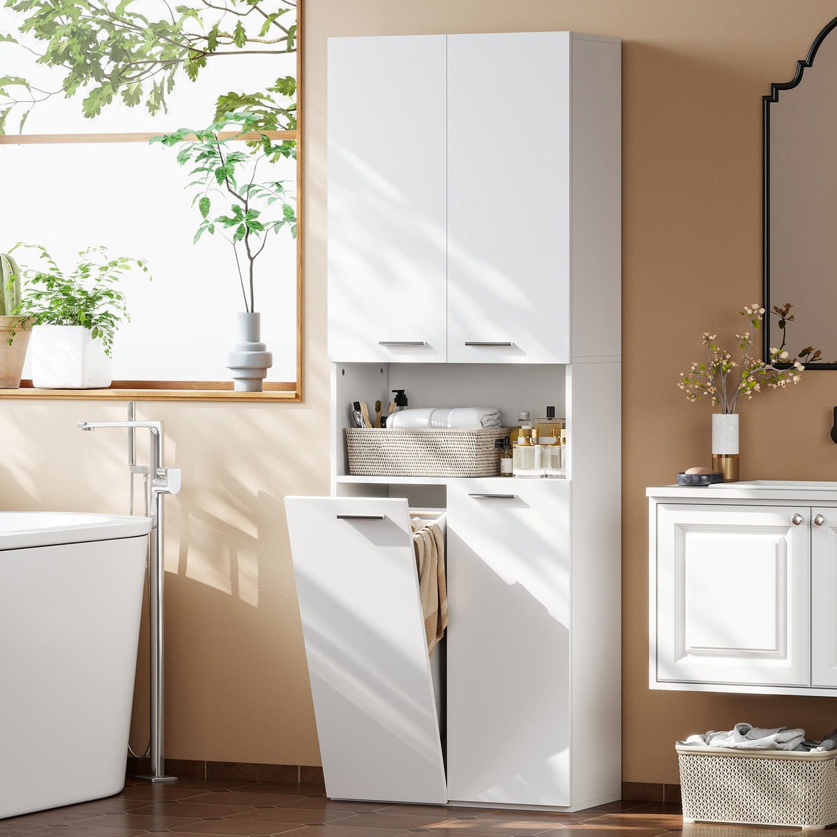 Badezimmerschrank mit Wäschekorb und Soft-Close