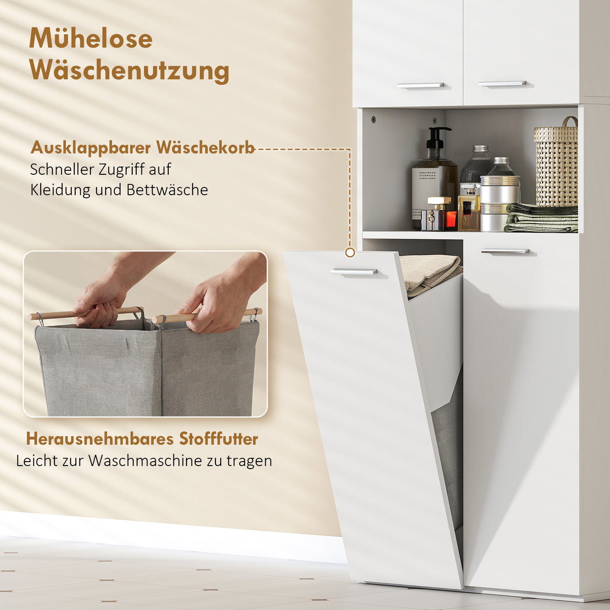 Badezimmerschrank mit Wäschekorb und Soft-Close