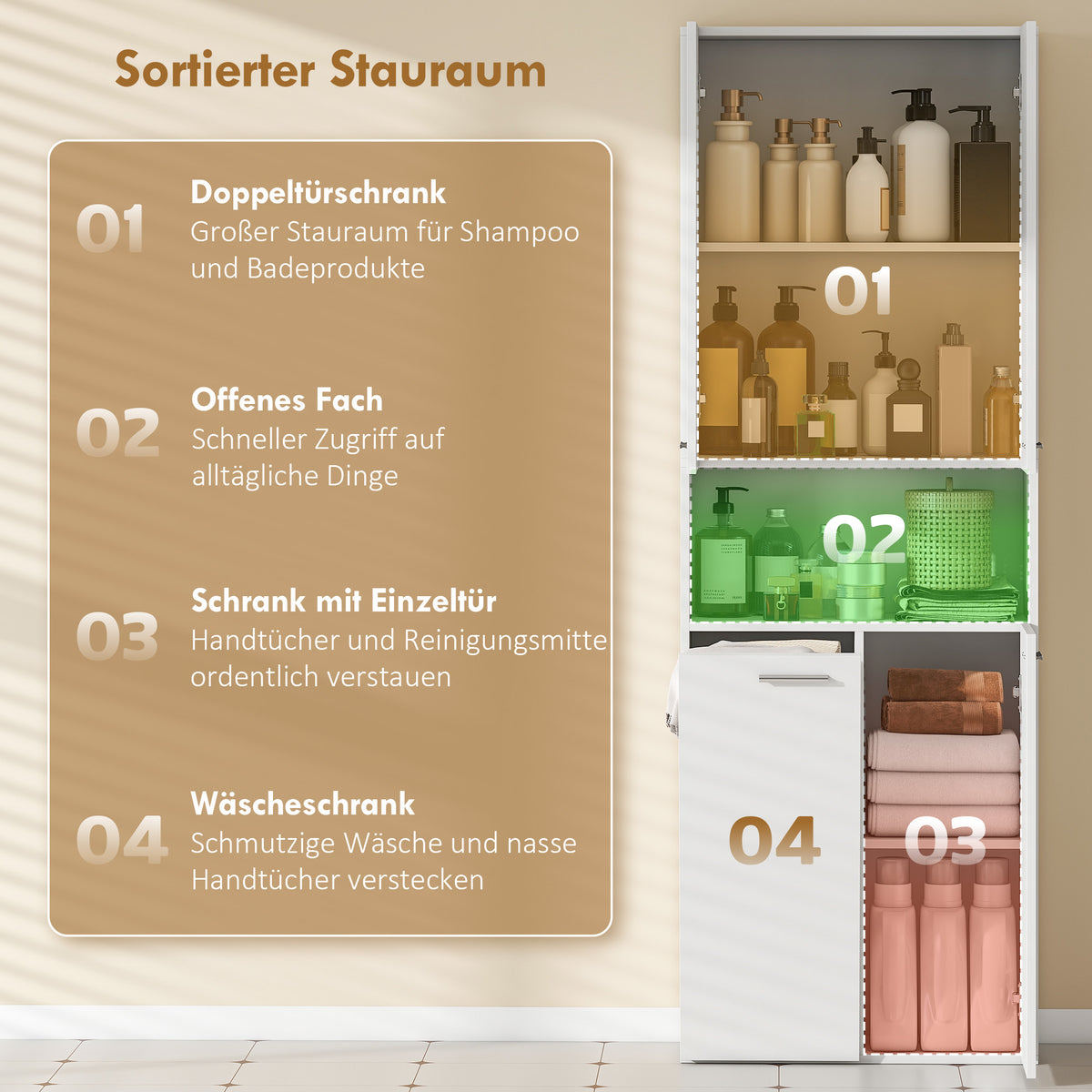 Badezimmerschrank mit Wäschekorb und Soft-Close