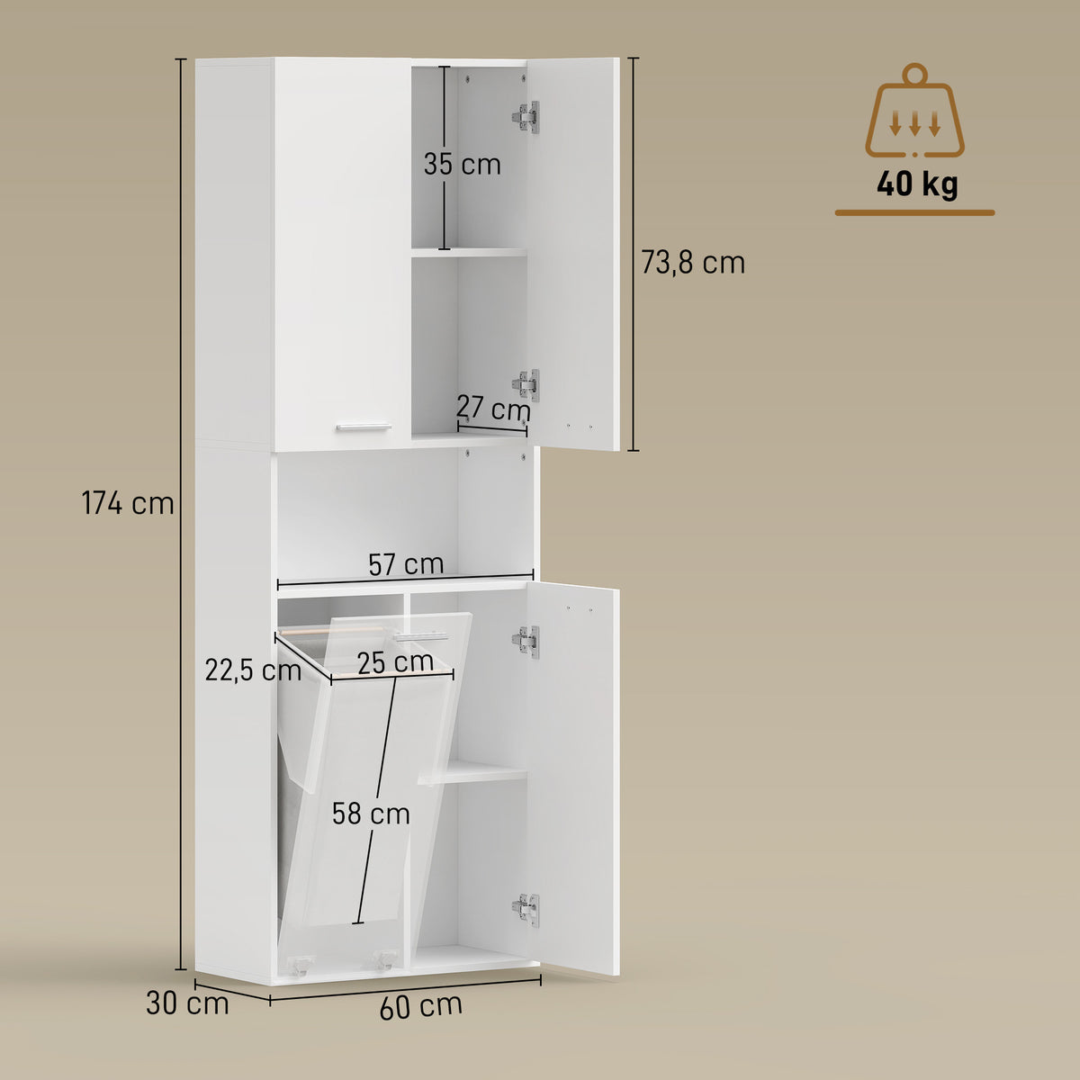Badezimmerschrank mit Wäschekorb und Soft-Close