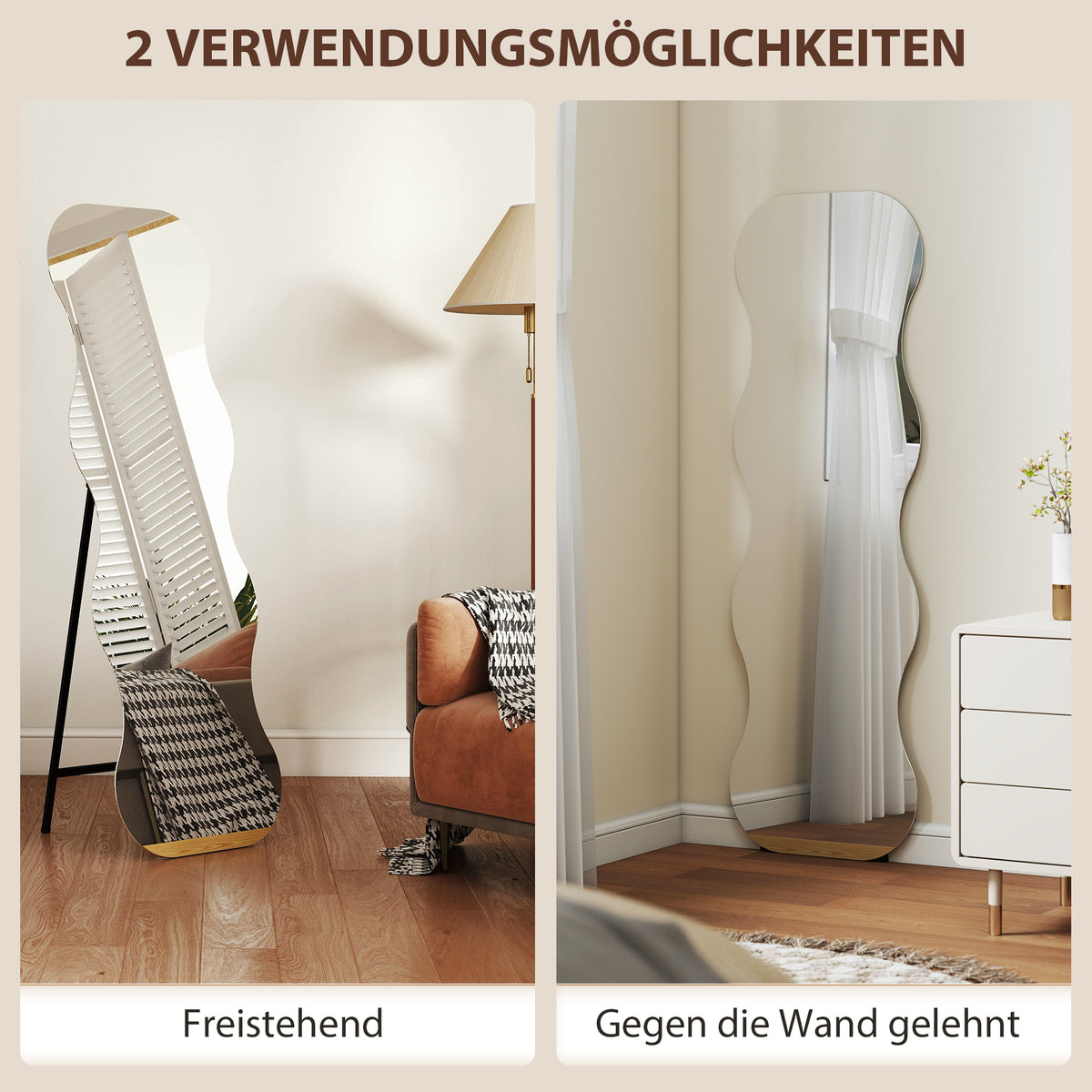 Wellenförmiger Ganzkörperspiegel mit Metallständer