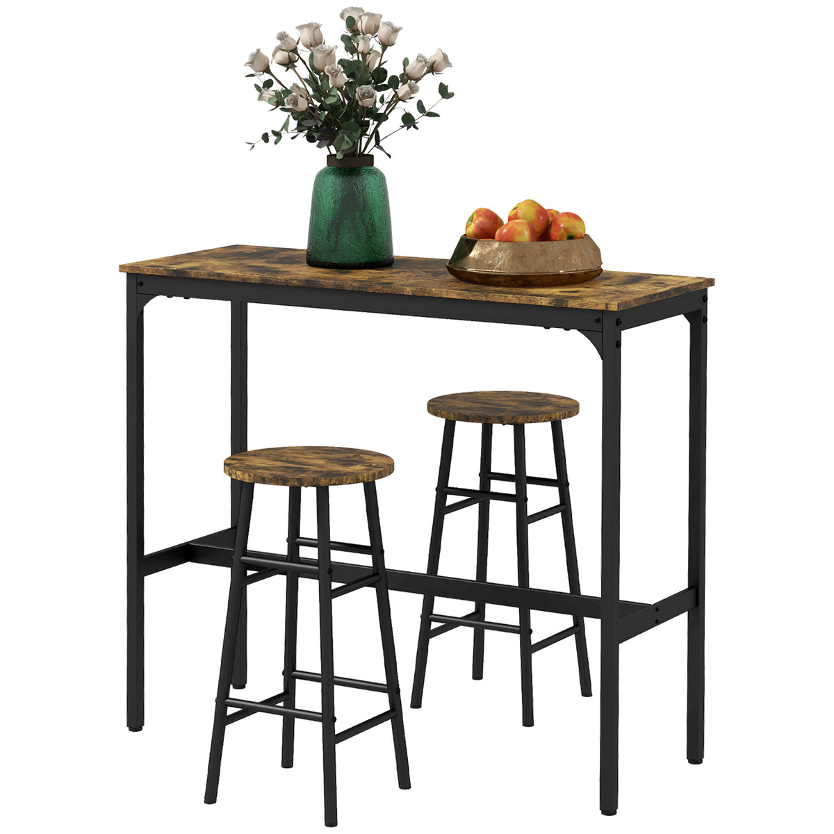 3-teiliges Bartisch-Set mit zwei Hockern