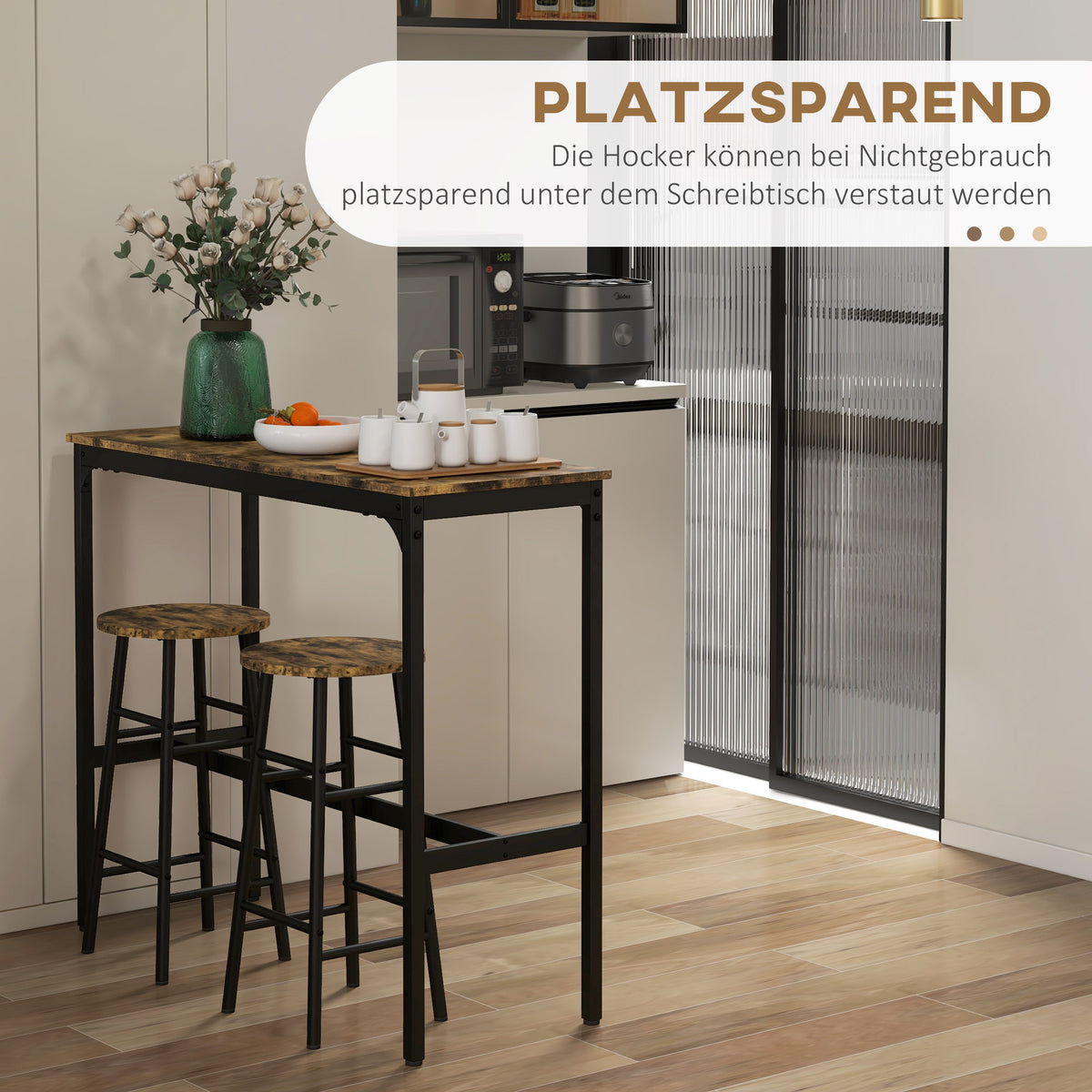 3-teiliges Bartisch-Set mit zwei Hockern