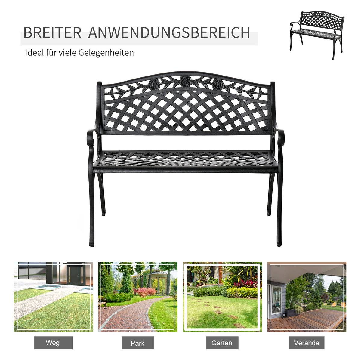 2-Sitzer Aluminium-Gartenbank mit Armlehnen