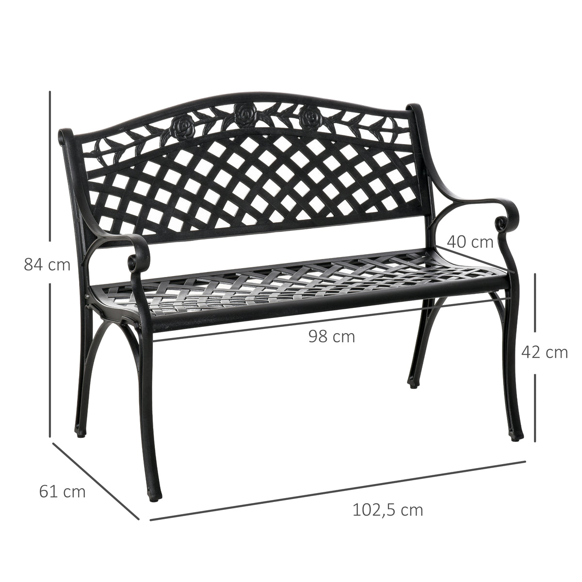 2-Sitzer Aluminium-Gartenbank mit Armlehnen