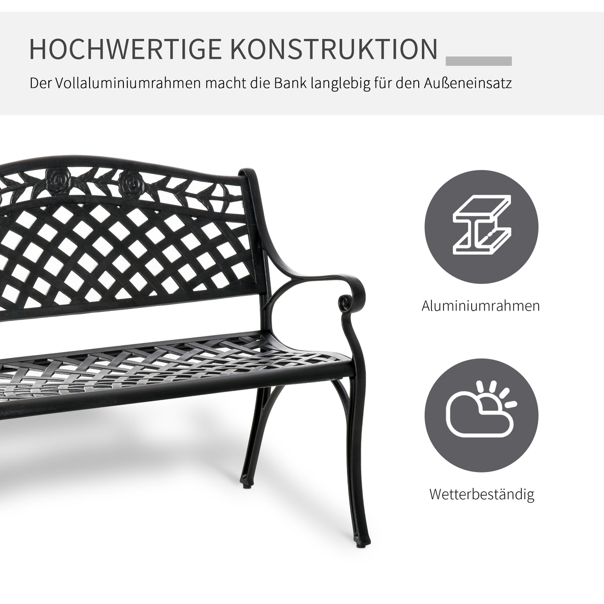 2-Sitzer Aluminium-Gartenbank mit Armlehnen