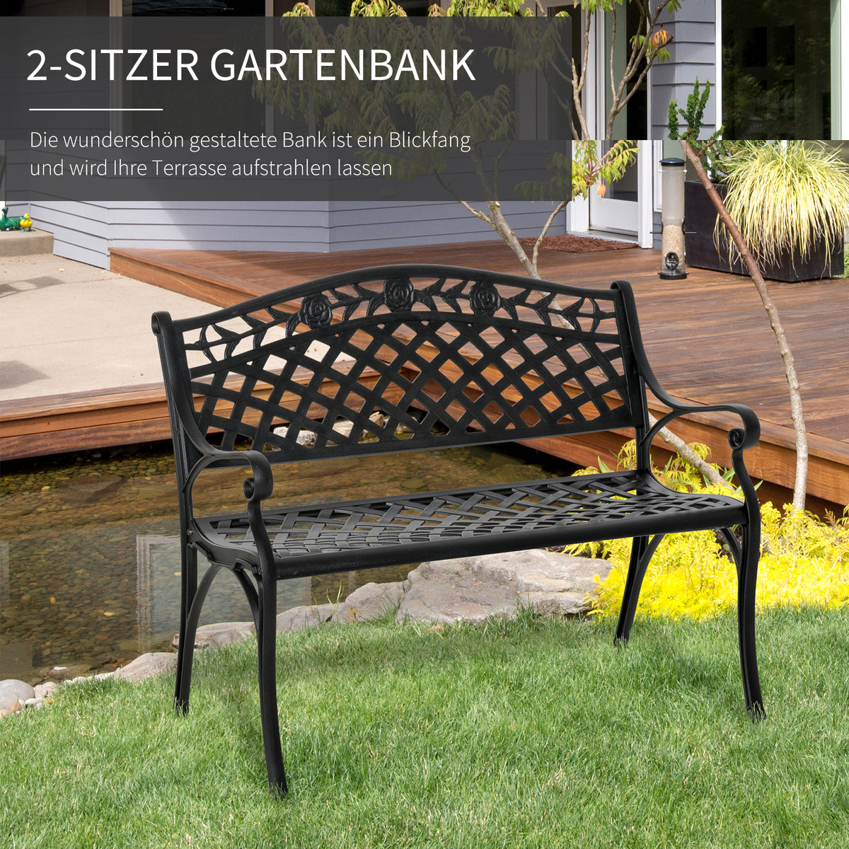 2-Sitzer Aluminium-Gartenbank mit Armlehnen