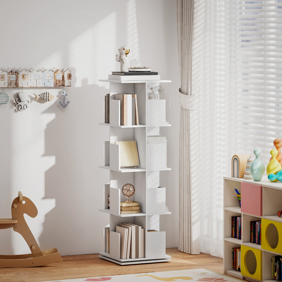 Drehbares Bücherregal mit 4 Ebenen und 16 Fächern