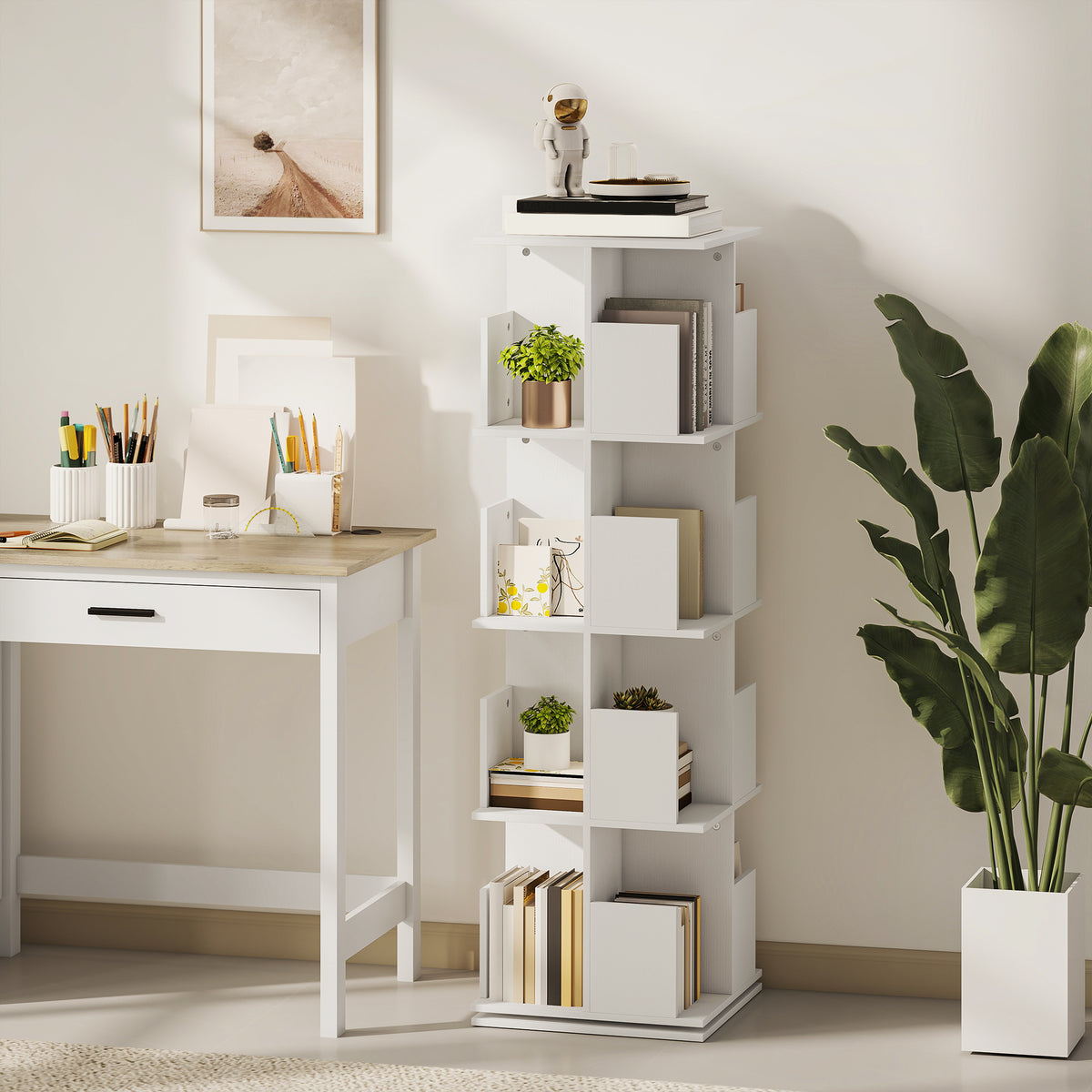Drehbares Bücherregal mit 4 Ebenen und 16 Fächern