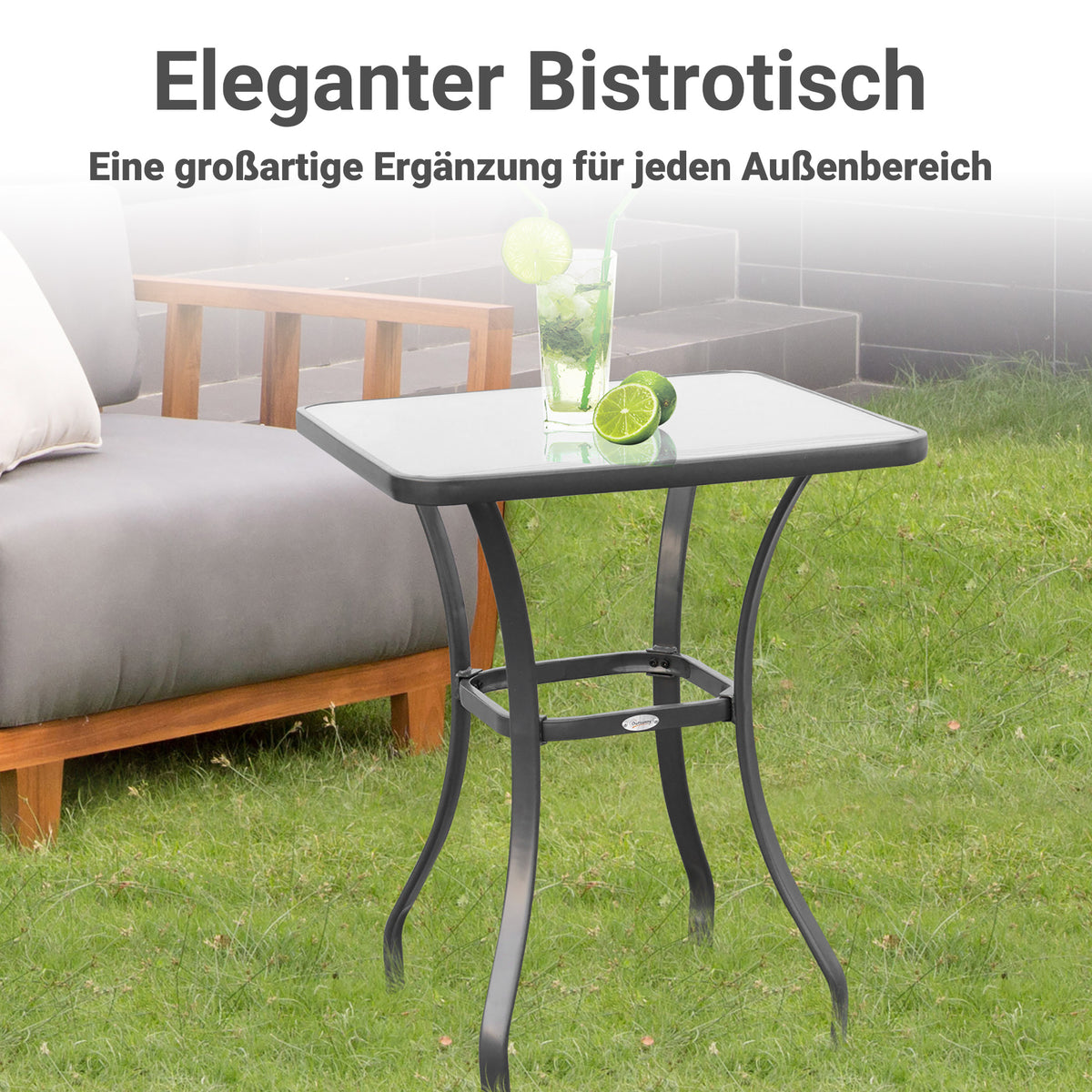 Quadratischer Gartentisch mit Hartglasplatte