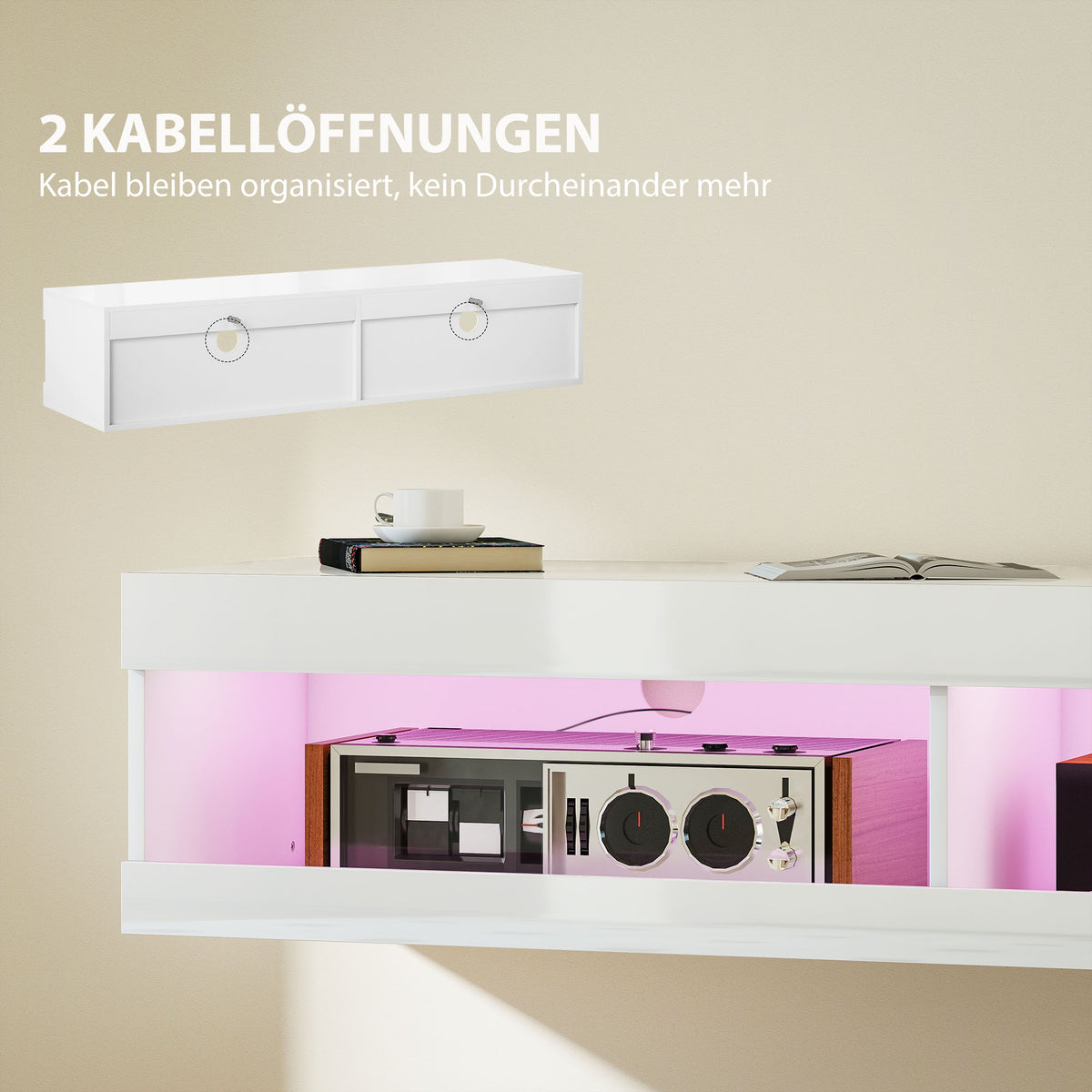 Hängendes TV-Lowboard mit RGB-LED-Beleuchtung