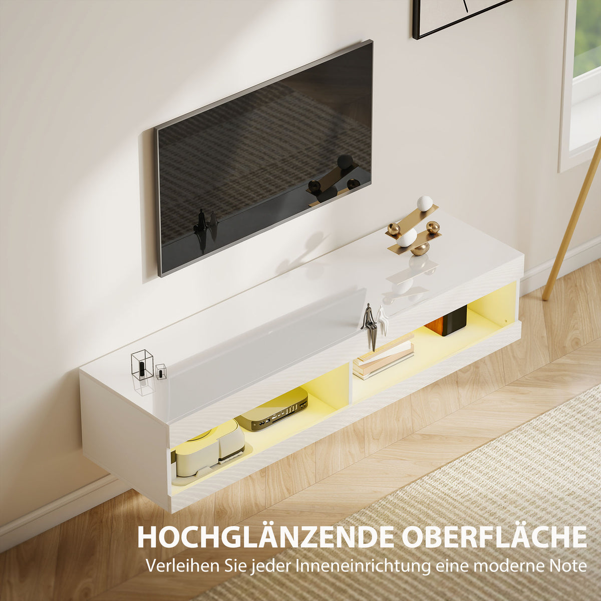Hängendes TV-Lowboard mit RGB-LED-Beleuchtung