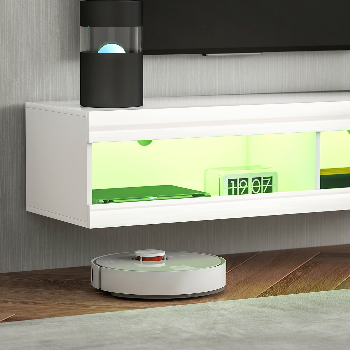 Hängendes TV-Lowboard mit RGB-LED-Beleuchtung