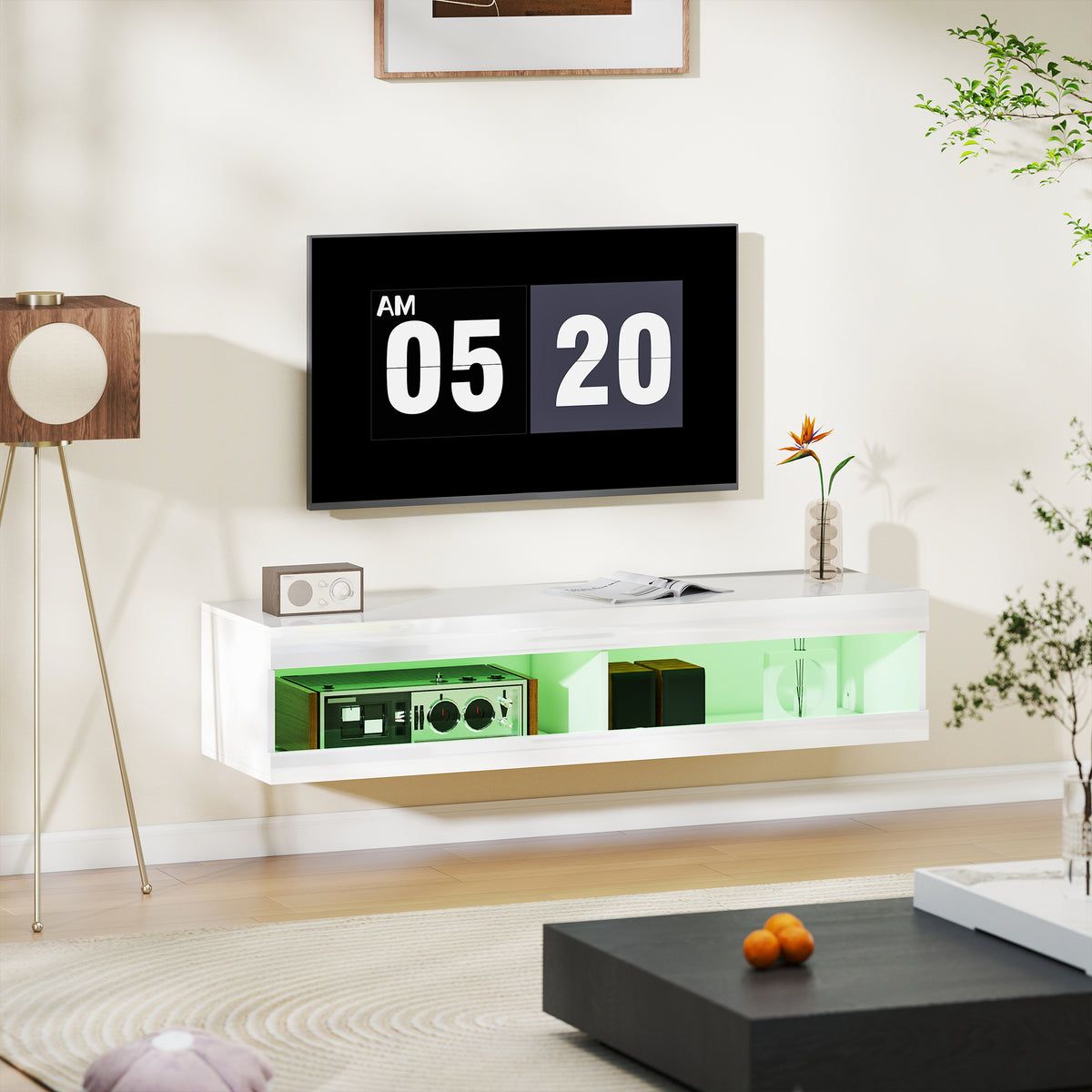 Hängendes TV-Lowboard mit RGB-LED-Beleuchtung
